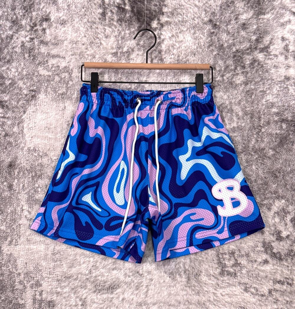 BUCKET SQUAD BKTSQD Shorts Small Mens Blue Marble Swirl Mesh